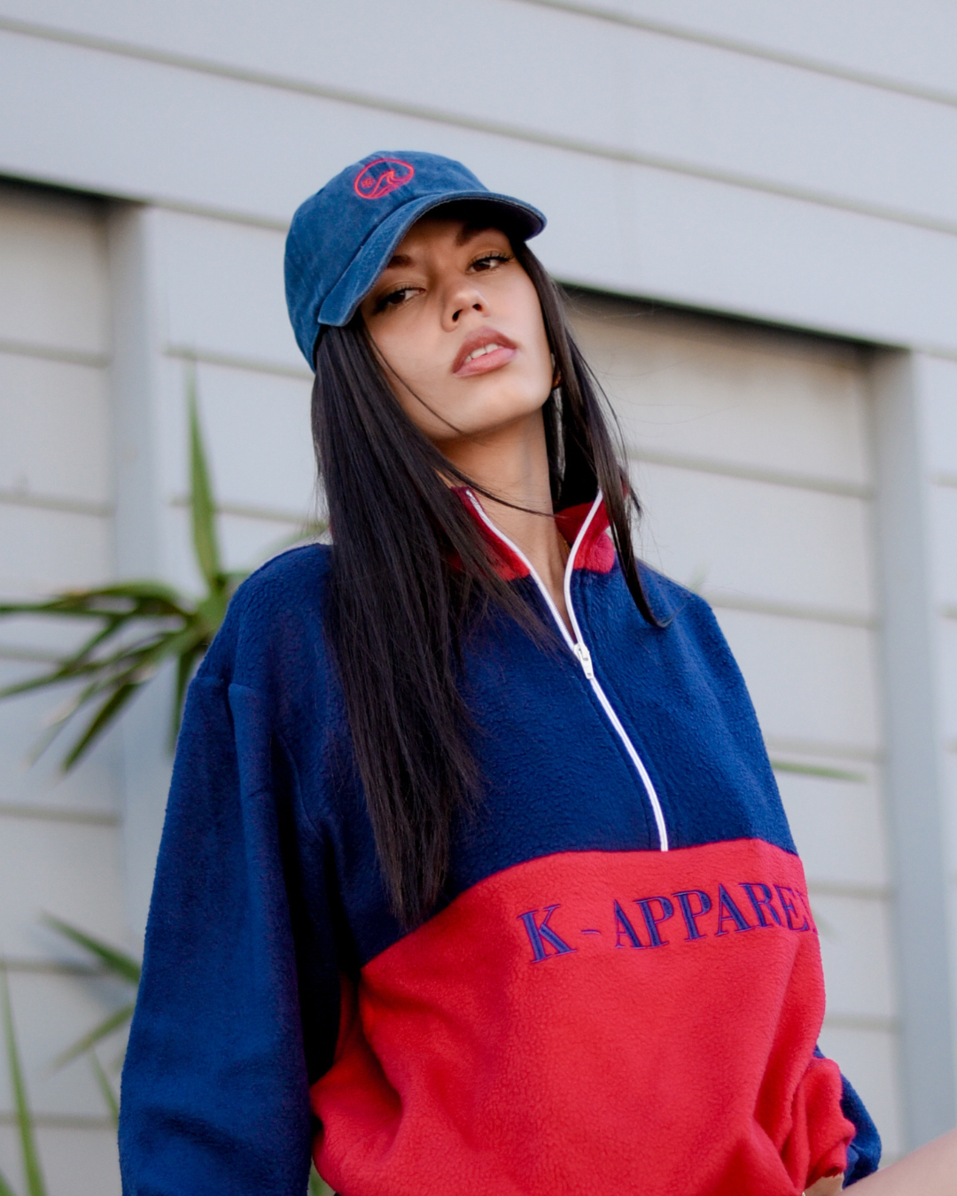 denim cap with circle logo
