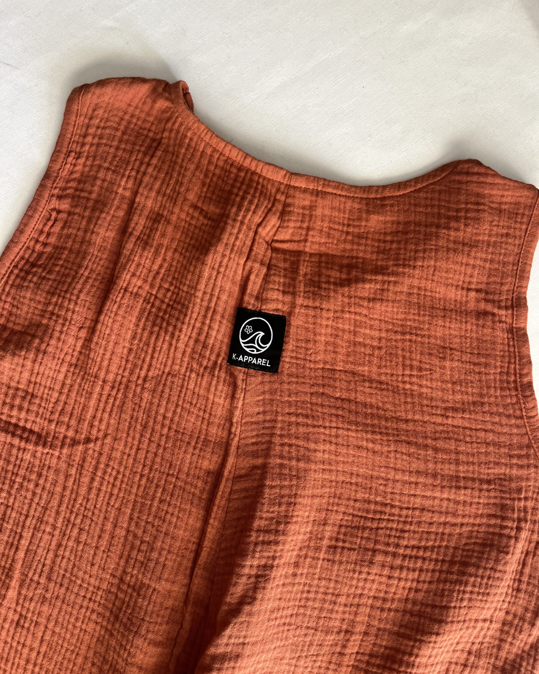 Close up of the orange cotton maxi dress back 
