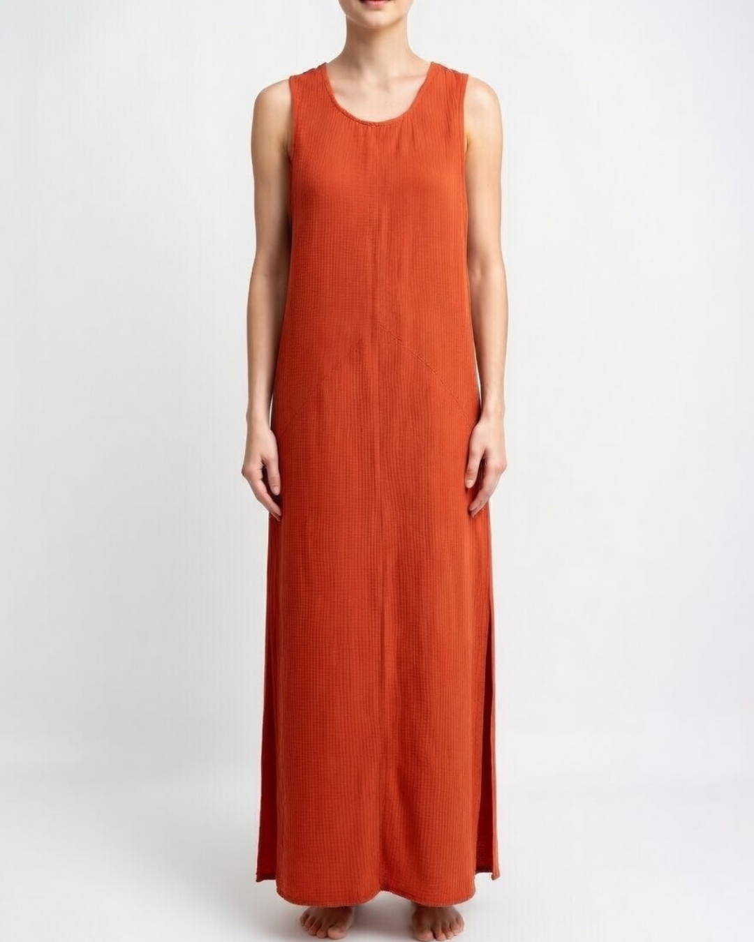 Orange long cotton maxi dress
