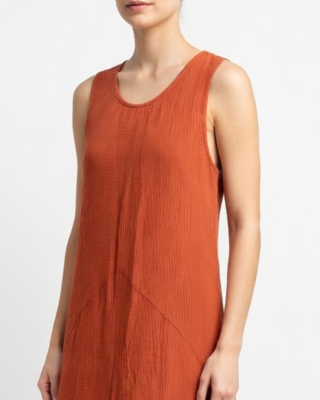 Female wearing a cotton maxi dress in colour orange - close up 