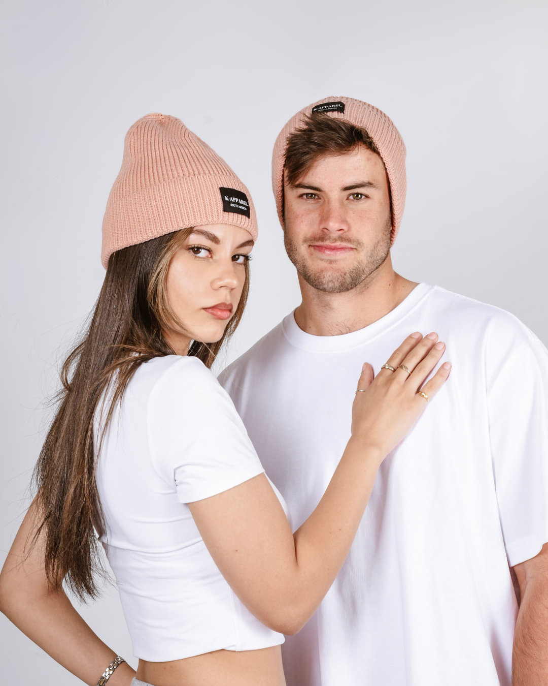 Pink stretchy knit beanie