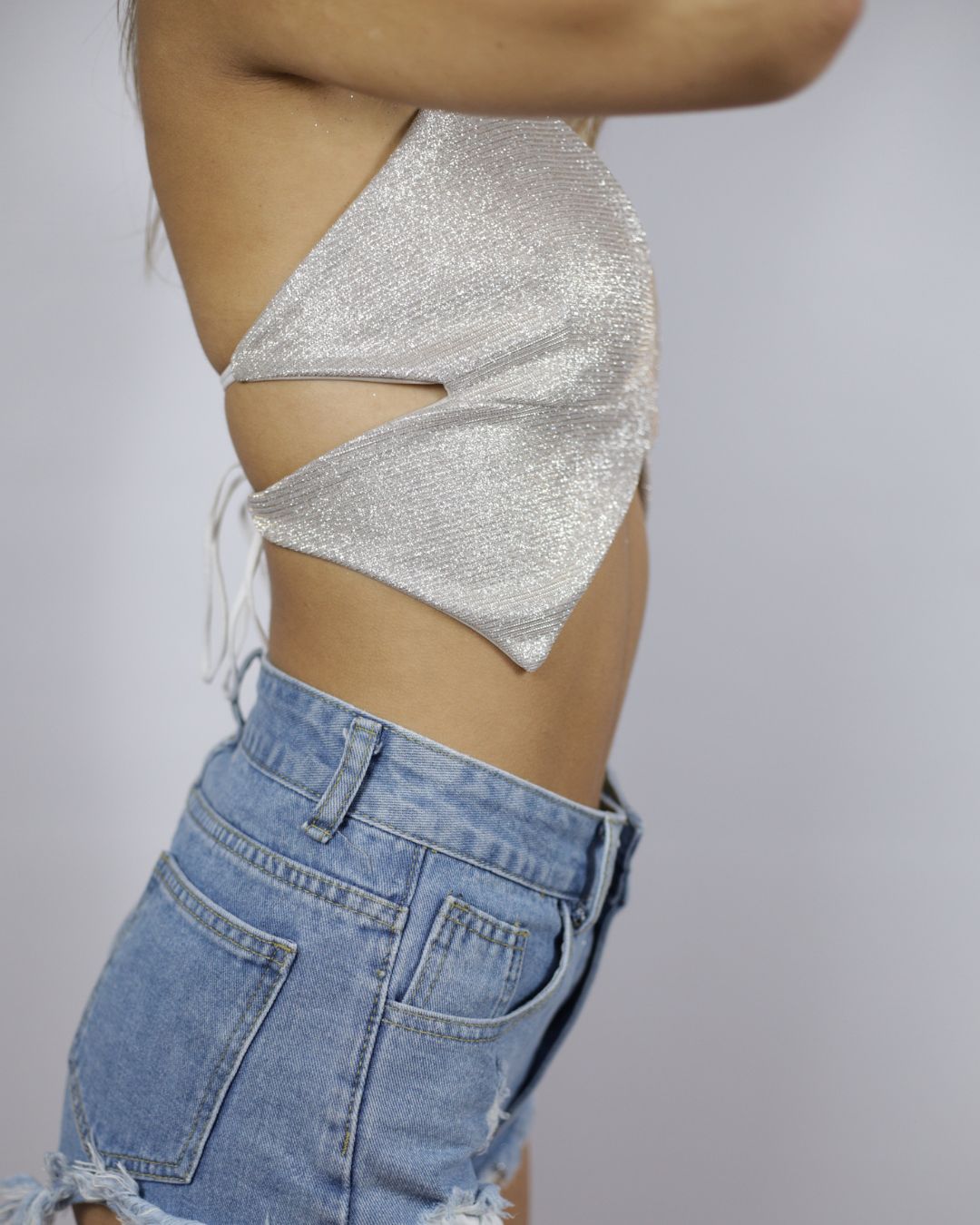 Silver glitter buttefly crop top 